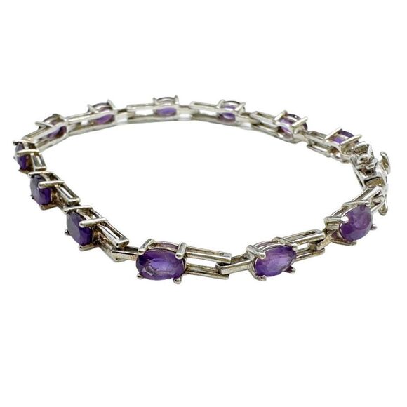 ROSS-SIMMONS .925 STERLING SILVER & Prong Set Genuine AMETHYST Tennis Bracelet 7 - Picture 7 of 7